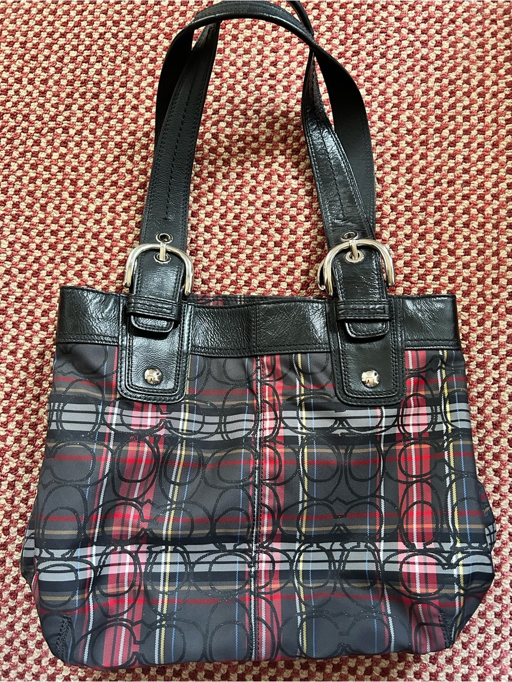 Coach Black and Red Plaid Tote Handbag